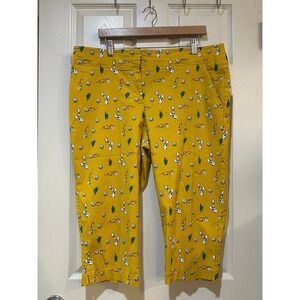 Izod Golf Womens Mustard Yellow Novelty Golf Print Cropped Pants Size 18